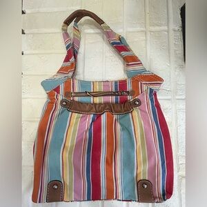 Fossil Original Brand Striped Canvas Over the Soulder Bag